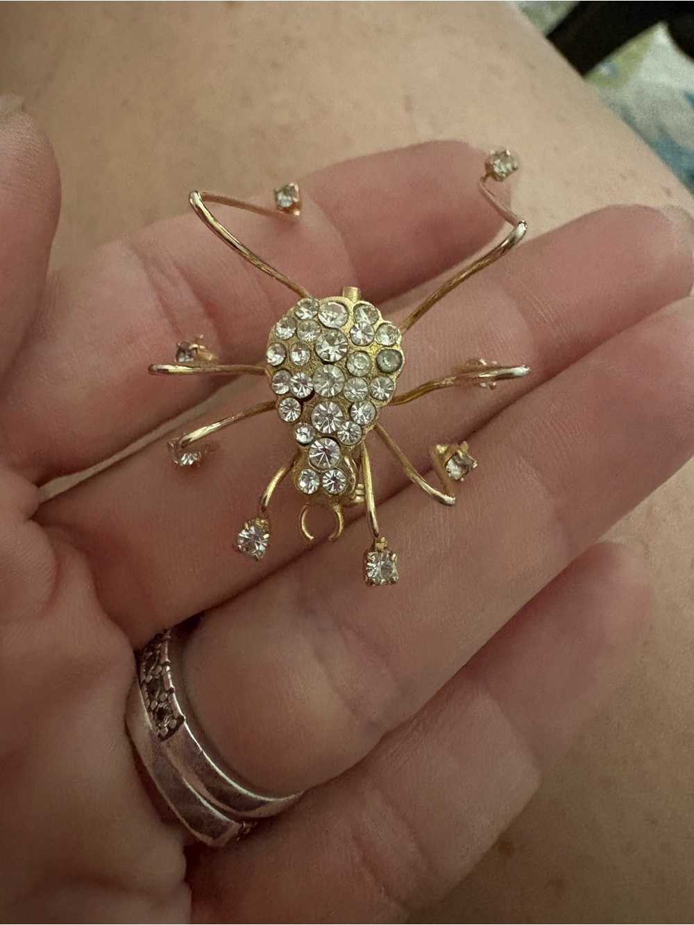 Vintage Gold tone Rhinestone Spider